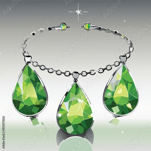 Elegant emerald pendant necklace jewelry illustration