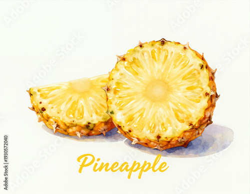 Wallpaper Mural Watercolor Illustration of Fresh Pineapple Slices with Vibrant Yellow Flesh and Spiky Rind on White Background for Food Design or Tropical Theme Projects Torontodigital.ca