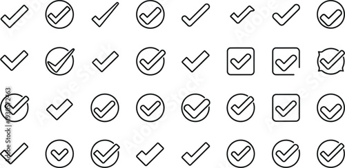 Collection of various check mark icons in different styles and shapes