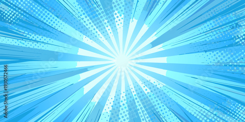 Dynamic comic book style explosion background in shades of blue