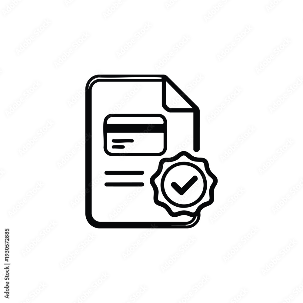 Fototapeta premium Secure document verification black and white vector icon for cybersecurity and data protection