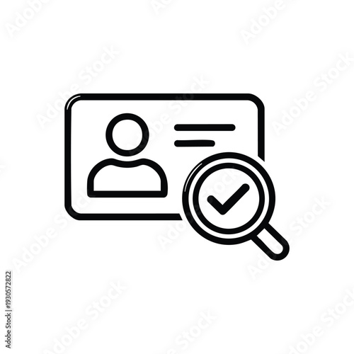 Black and white vector icon of user identity verification and cybersecurity authentication