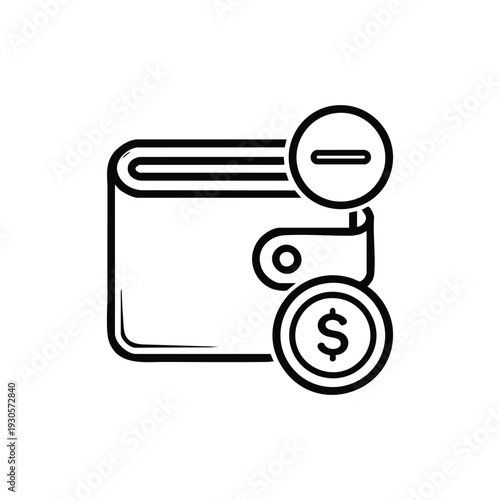 Black and white vector icon of secure digital wallet and money for cybersecurity and online payments