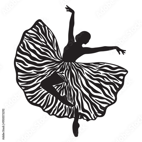 Elegant Ballerina Silhouette Line Art – Graceful Dance Illustration with Flowing Skirt