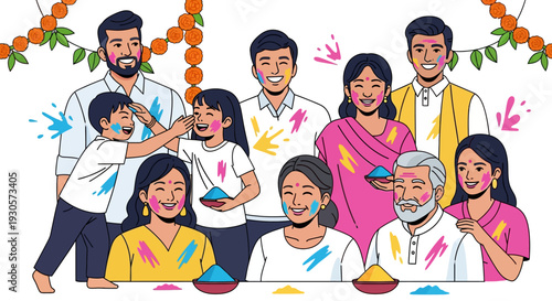 Happy Family Celebrating Holi Festival