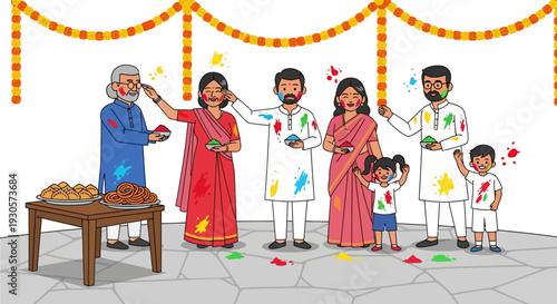 Happy Multi Generational Family Holi Celebration