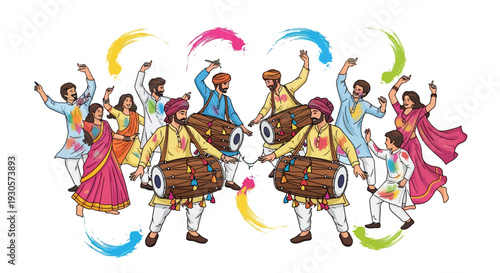 Holi Festival Dancing With Dhol Drums