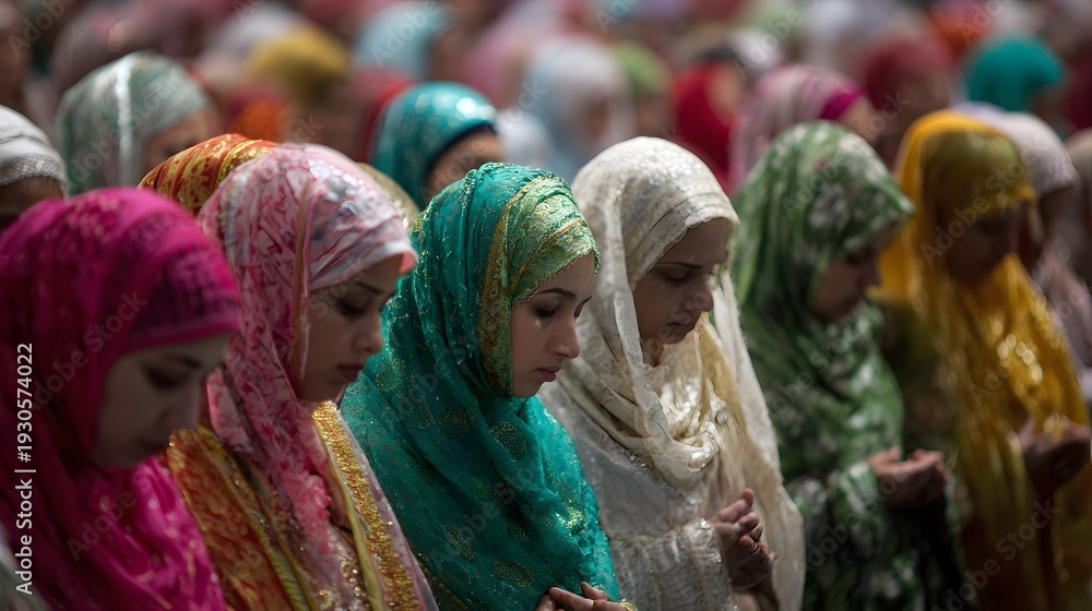 Naklejka premium Meaning of devotion during Eid prayer gathering
