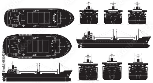 Cargo Ship Blueprint – Maritime Transport Vessel CAD Technical Drawing