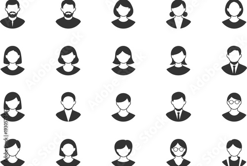 Business user avatar icons set with male and female profile silhouettes collection isolated on white background flat vector illustration for social media