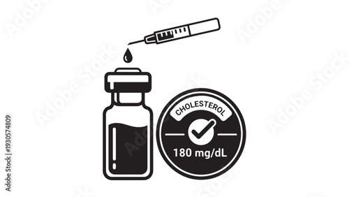 Cholesterol Test Vial with Lipid Meter Badge, Blood Lipid Screening and Clinical Lab Result Icon