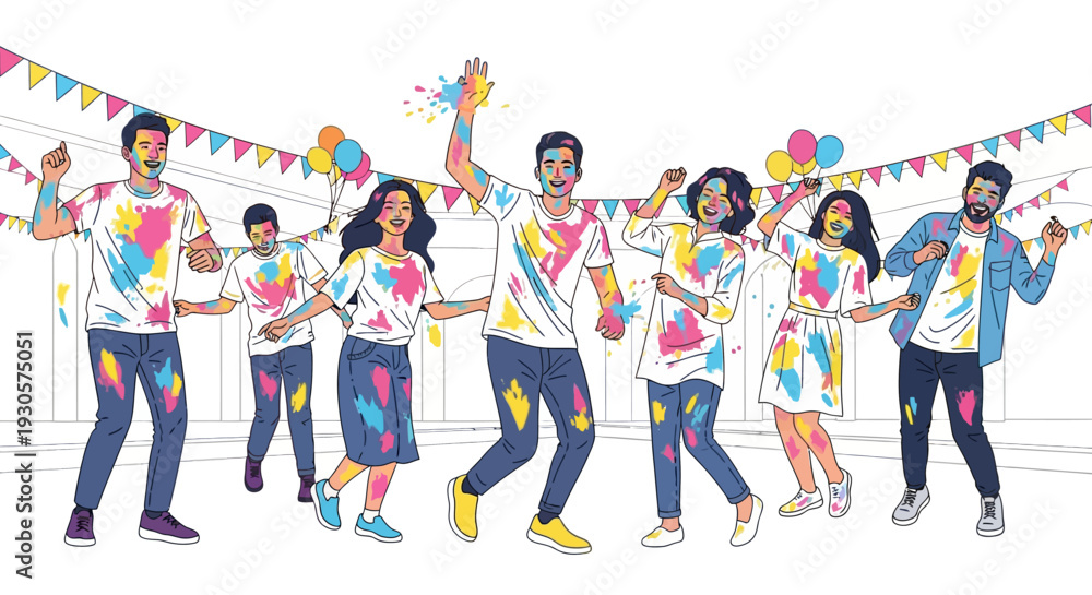 Obraz premium Joyful Friends Dancing in Holi Colors