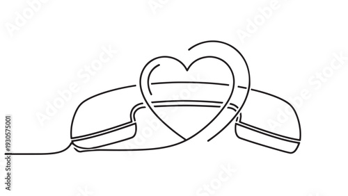 Telecommunications Handset with Heart Symbol, Telemedicine Consultation and Remote Cardiac Healthcare Support Illustration
