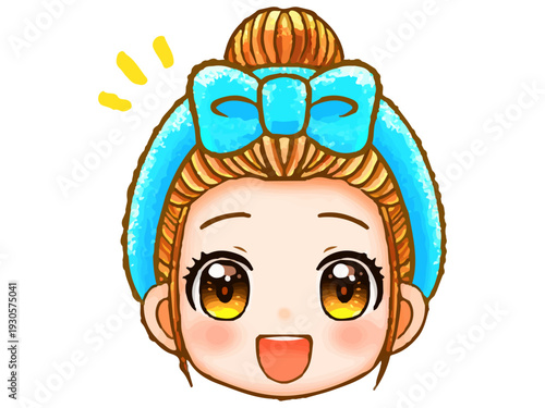 ヘアバンドをしたちびキャラ女子のイラスト素材