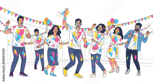 Joyful Friends Dancing in Holi Colors