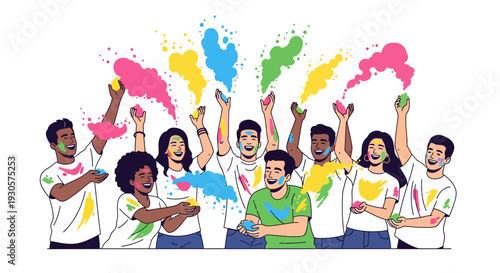 Joyful Friends Throwing Holi Color Powder