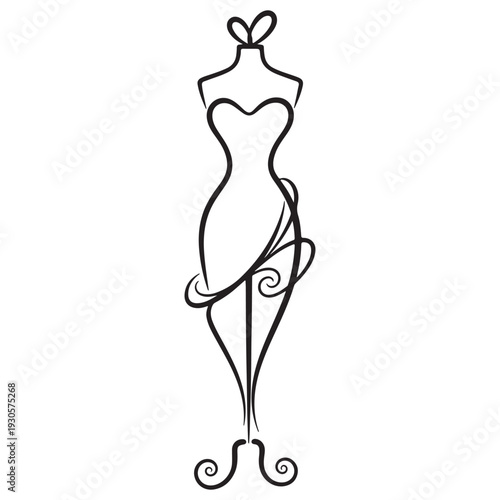 Elegant Dress Form Line Art – Minimalist Fashion Mannequin Silhouette Illustration