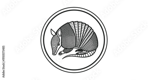 A detailed illustration of an armadillo within a circular frame showcasing a striking black and white silhouette high quality professional modern elegant stylish