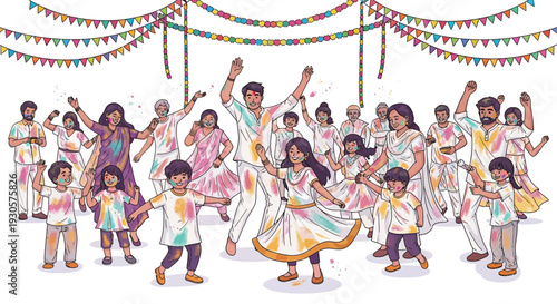 Joyful Holi Celebration Dancing Crowd