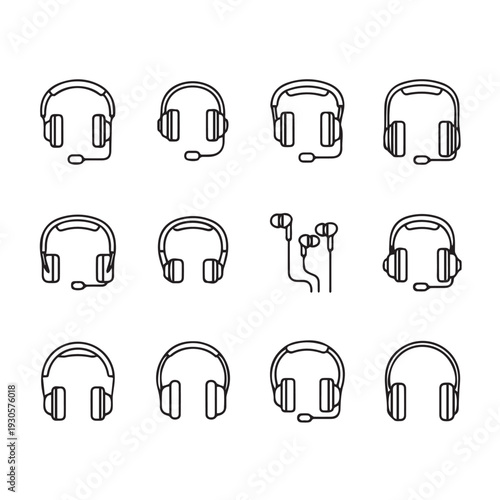 Headset and Earbud Icons Collection Line Art Style