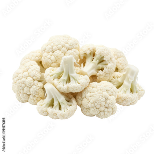 Cauliflower florets pile isolated on black