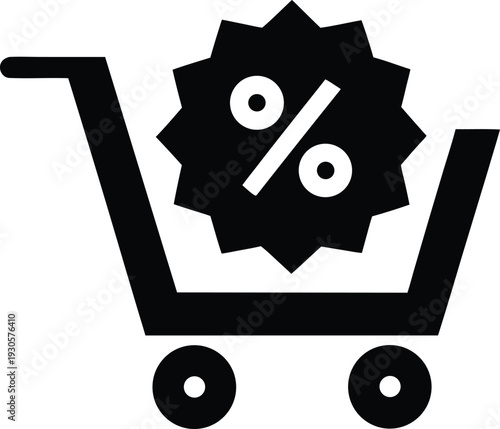 shopping cart with percentage silhouette vector illustration on transparent background