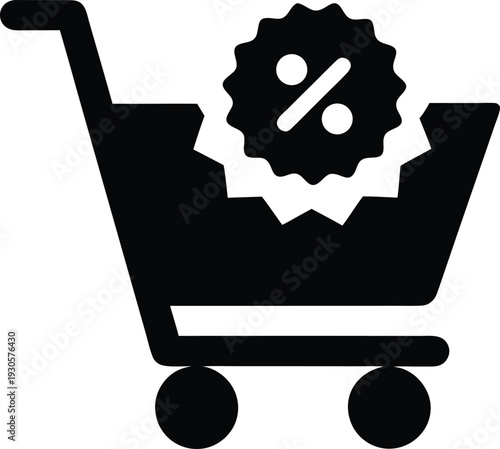 shopping cart with percentage silhouette vector illustration on transparent background