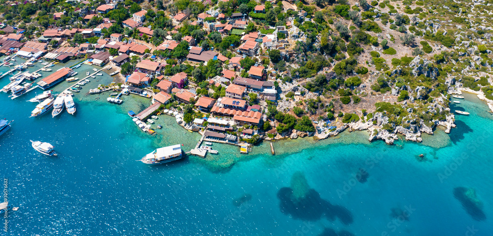 Obraz premium Aerial view with drone. Kalekoy - Simena - Kekova - Turkey.