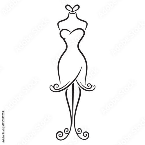 Elegant Minimalist Dress Form Line Art – Fashion Mannequin Silhouette Illustration