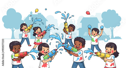 Kids Splashing Water During Holi Festival