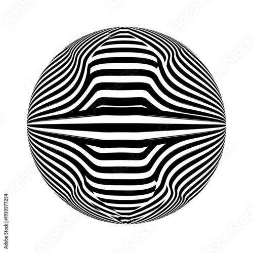 An intriguing abstract sphere featuring dynamic black and white stripes that create a captivating optical illusion, perfect for modern design and digital art.