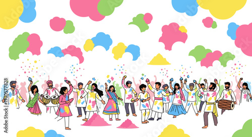 Vibrant Holi Festival Crowd Dancing