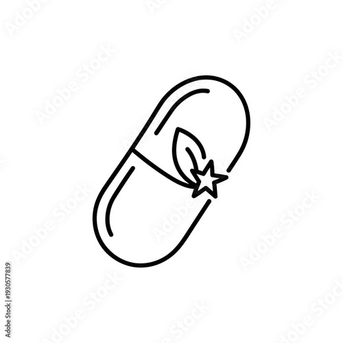 Minimalist Line Art Illustration of a Capsule with a Starburst Design, Modern Medical Concept