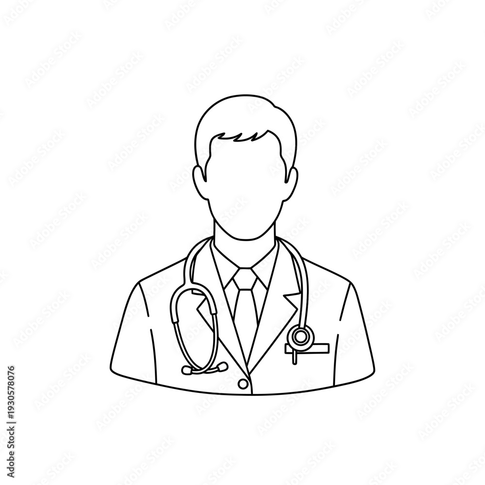 Fototapeta premium Minimalist Line Art Illustration of a Doctor with Stethoscope for Medical and Healthcare Designs