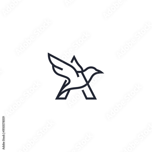 Minimalist Line Art Illustration of a Dynamic Flying Bird Design