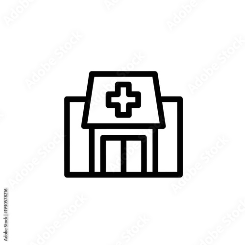 Minimalist Line Art Illustration of a Medical Clinic Building Icon