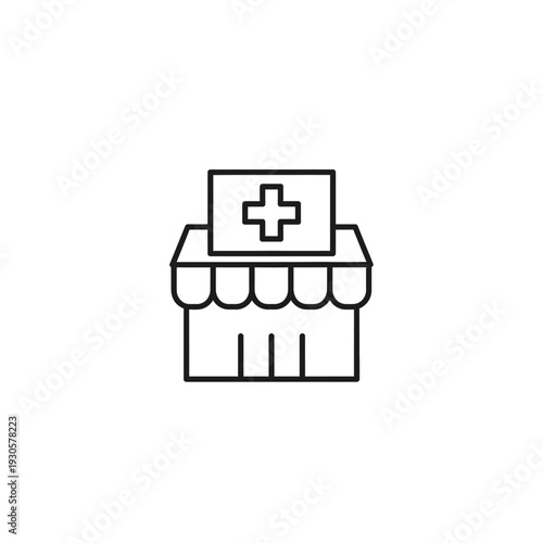 Minimalist Line Art Illustration of a Medical Clinic or Pharmacy Storefront