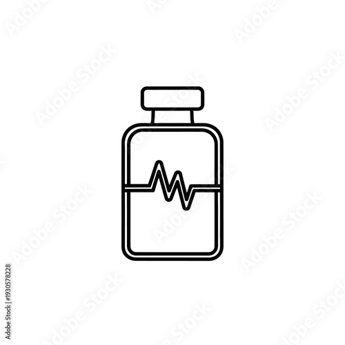 Minimalist Line Art Illustration of a Medicine Bottle with Heartbeat Icon for Healthcare and Medical Themes