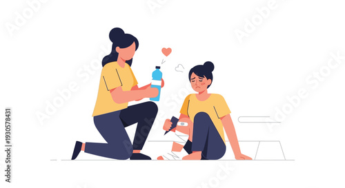 A comforting friend tends to another s injury offering support and care in a heartfelt moment silhouette high quality professional detailed