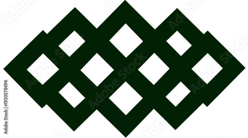A dark green, geometric pattern of connected diamond shapes, on a white background