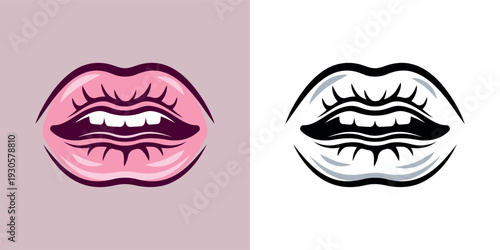 Woman lips, mouth vector set of two styles illustration, graphic object for valentine day, romantic theme design