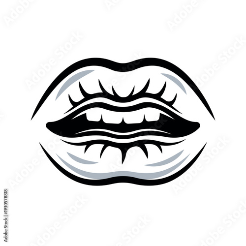 Woman lips, mouth vector black illustration, graphic object for valentine day, romantic theme design