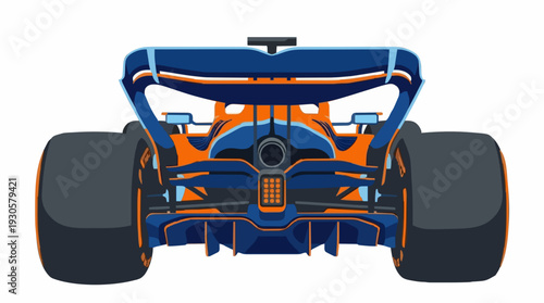 Dynamic rear view illustration of a modern formula race car ready for competition with high performance graphics