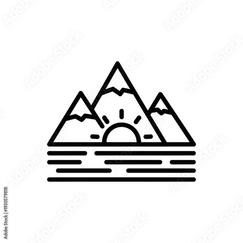 Minimalist Mountain and Sunrise Illustration for Nature and Adventure Enthusiasts