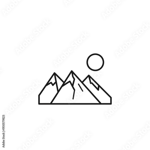 Minimalist Mountain and Sun Line Drawing for Nature and Outdoors Themes