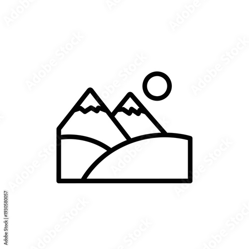 Minimalist Mountain Landscape Illustration with Sun and Sky