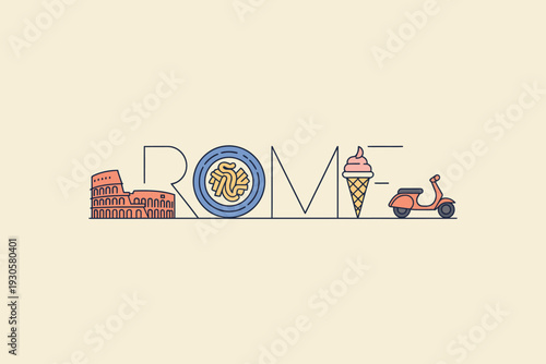 Rome City Landmarks Creative Typography Illustration