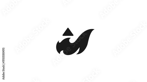 A simple, black logo of a flame with an inverted triangle above, set against a white background