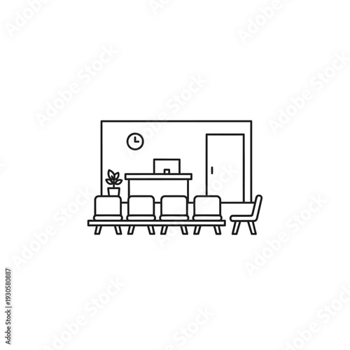 Minimalist Office Waiting Area with Lounge Chairs and Wall Clock in Modern Workspace