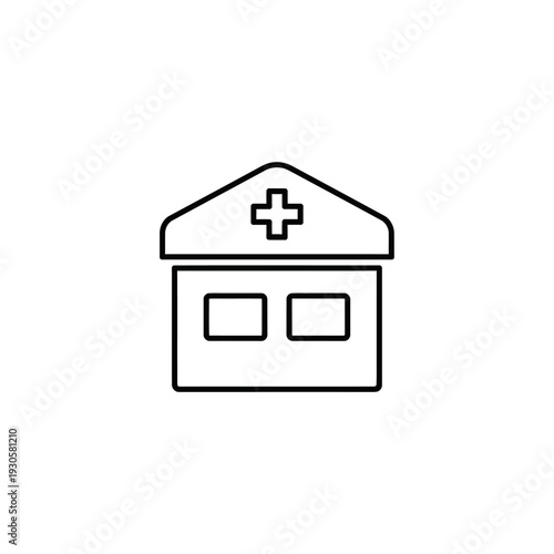 Minimalist Outline of a Healthcare Facility with Medical Cross Icon